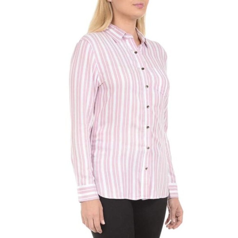 Jachs Girlfriend Womens‎ White Pink Striped Button Down Shirt Size XL - Picture 4 of 8